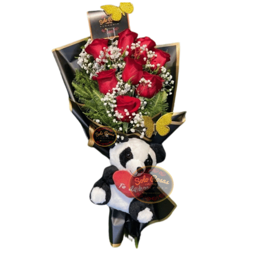 Ramo de rosas y oso