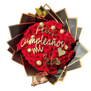 Ramo de rosas escrito y chocolates