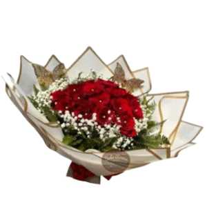 Ramo de 25 Rosas con Gypsophila y Perlas