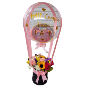 Box de Flores Surtidas con Globo Personalizado