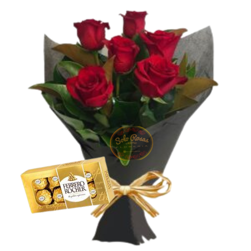 Combo # 1 Ramo de 6 Rosas con Chocolates