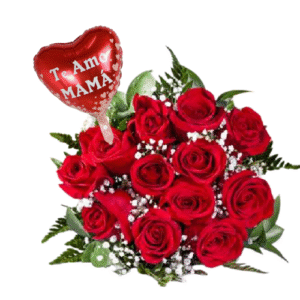 Ramo de 12 Rosas con Gypsophila y Globo