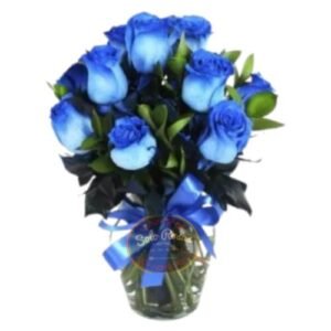 Florero con 8 Rosas Azules Tinturada