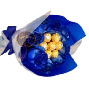 Ramo de 8 Rosas Azules con 7 Chocolates Ferrero