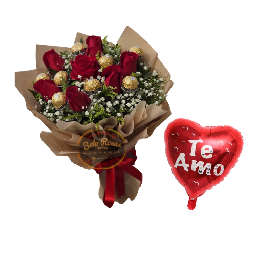 ack Te Amo N° 1 con rosas rojas, chocolates y globo en Santiago