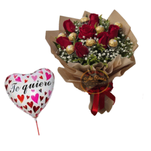 Pack Te Quiero con 8 rosas rojas, chocolates y globo de amor en Santiago