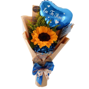 Ramo de un girasol con globo personalizado para regalo.