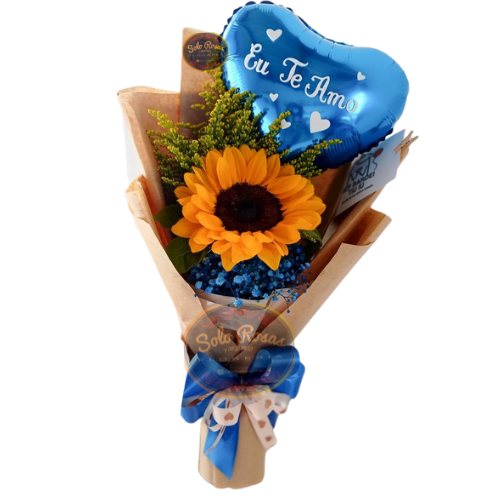 Ramo de un girasol con globo personalizado para regalo.
