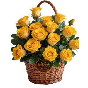 Canasta de 15 rosas amarillas frescas con tarjeta personalizada – SOLOROSASYALGOMAS