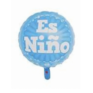 Globo metálico azul con frase “Soy Niño”