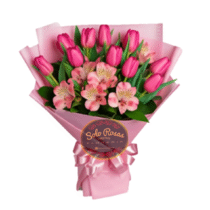 Ramo de 10 tulipanes y astromelias frescas