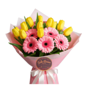 Ramo elegante de 10 tulipanes y 5 gerberas frescas con entrega a domicilio