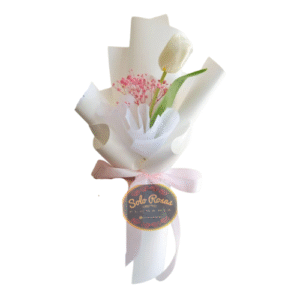 Ramo de un tulipán blanco envuelto en papel elegante