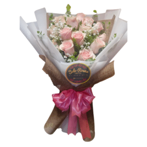 Ramo rosas rosadas con 12 rosas frescas y envoltura elegante