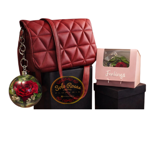 Llavero con rosa preservada en esfera de cristal