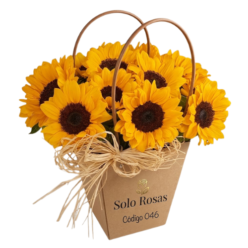 Cartera de 10 girasoles frescos en caja kraft con asas